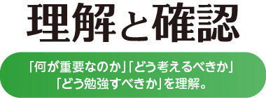 理解と確認 「何が重要なのか」「どう考えるべきか」「どう勉強すべきか」を理解。